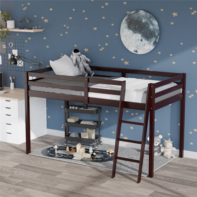 Junior Low Loft Bed With Stairs, Wood Loft Bed For Adults, Kids And Young Teens