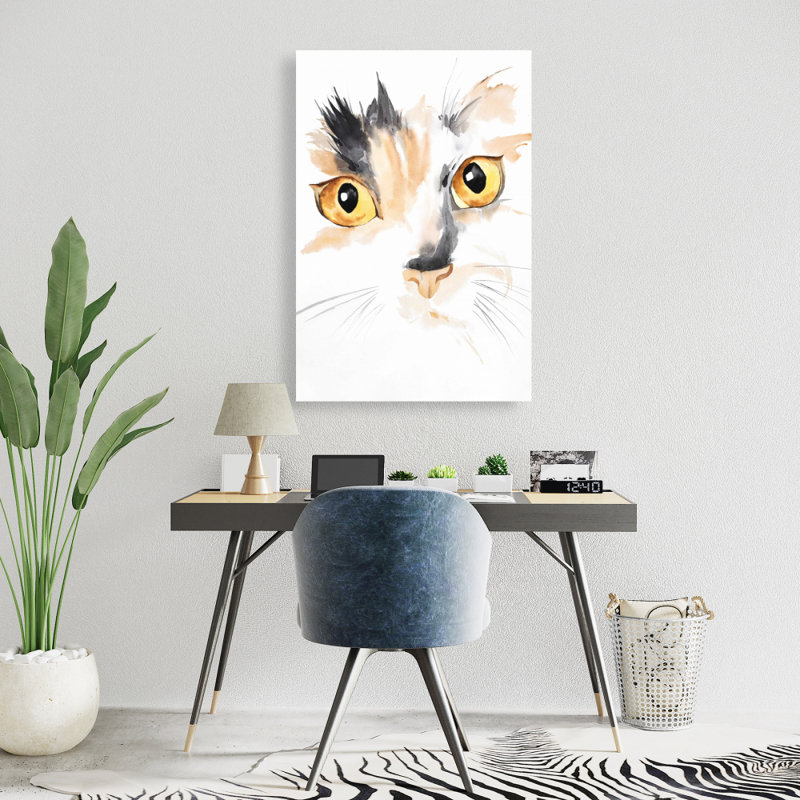 Visage de chat aquarelle - toile grise pour décor de chambre d'enfant
