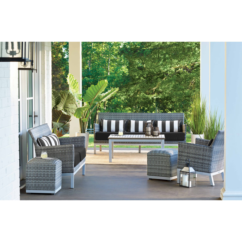 Saleem 75.5'' Wide Powder Coated Aluminum Patio Sofa with Cushions, Jet Black