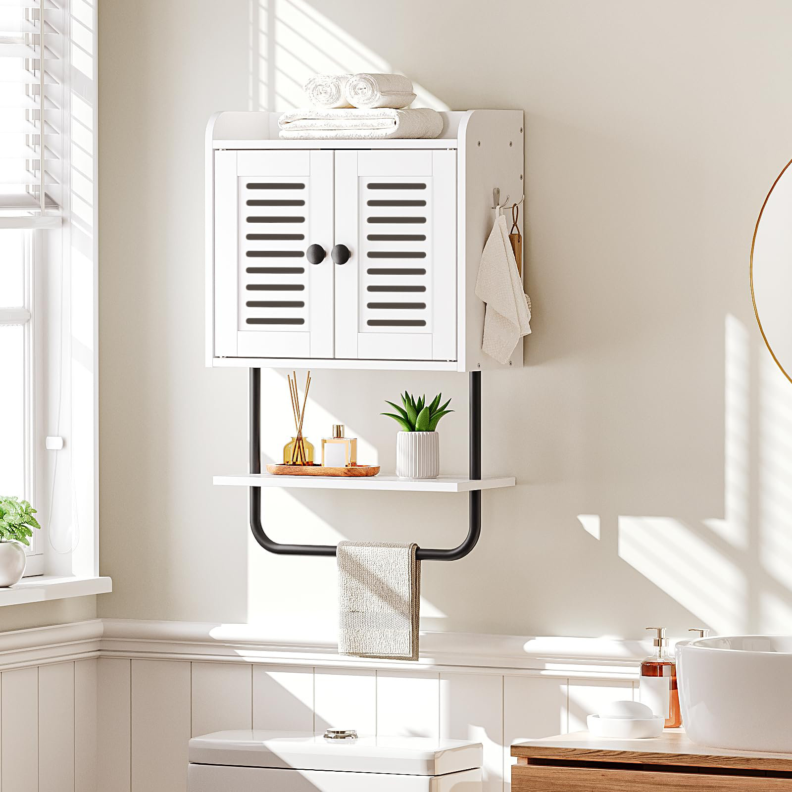 Latitude Run® Double Doors Bathroom Wall Cabinet With Towel Bar | Wayfair