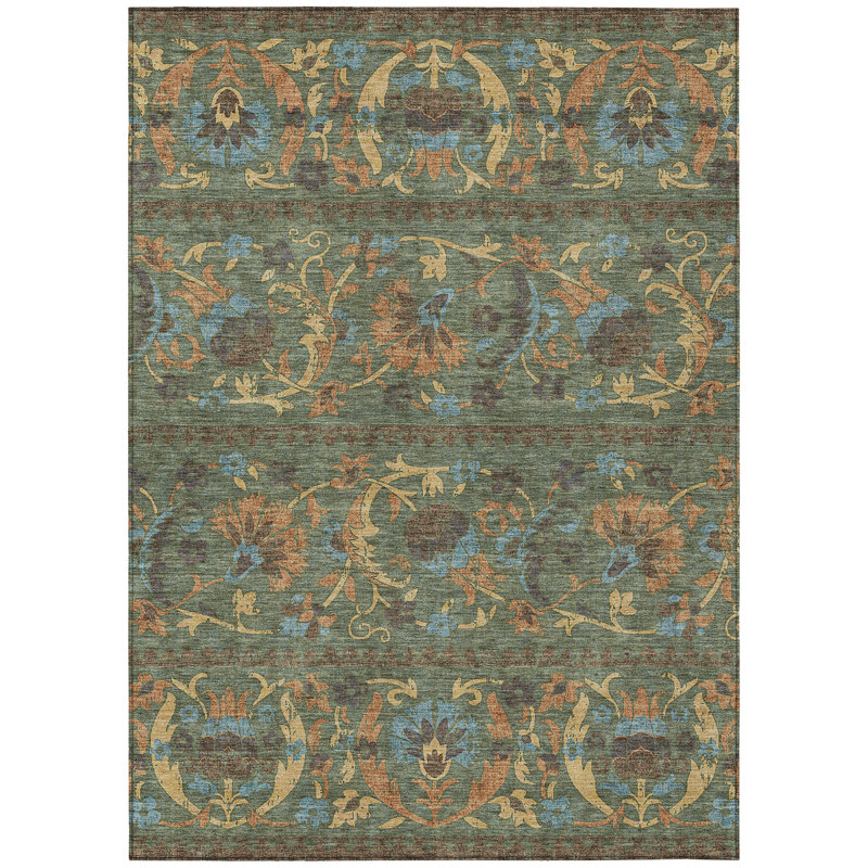 Machine Washable Indoor/Outdoor Chantille ACN2480 Floral Rug, Basil, 2'6" x 3'10"