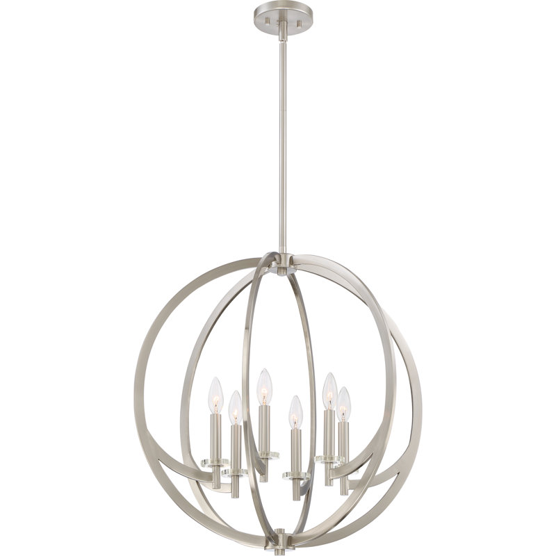 6 - Light Dimmable Globe Chandelier, Brushed Nickel