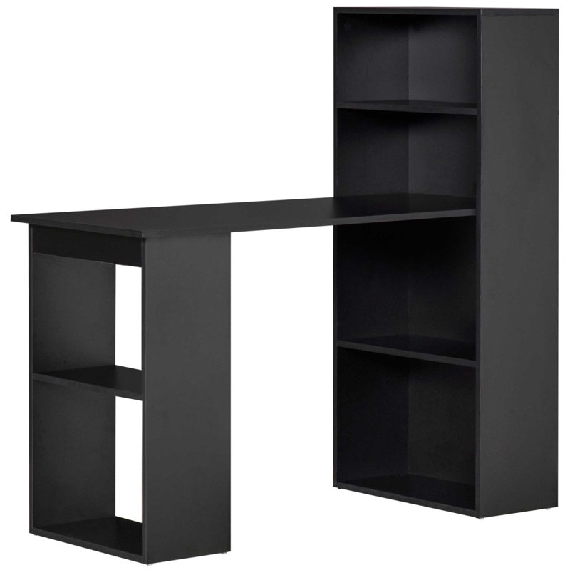 Bureau à domicile moderne HOMcom avec tablettes de rangement à 6 niveaux, table d'écriture avec bibliothèque de 47 po, Noir