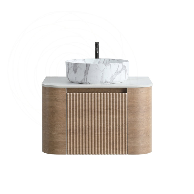 Meuble-lavabo 24 po avec lavabo en céramique blanc Carrara et porte-serviettes, Honey Oak, 24" W