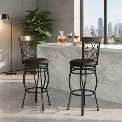  2-Pack Modern Metal Bar Stools with Backrest & Footrest, 30 Inch Height, PU Leather Seat, Heavy-Duty Frame, Swivel Design for Kitchen, Bar & Living Room, Black