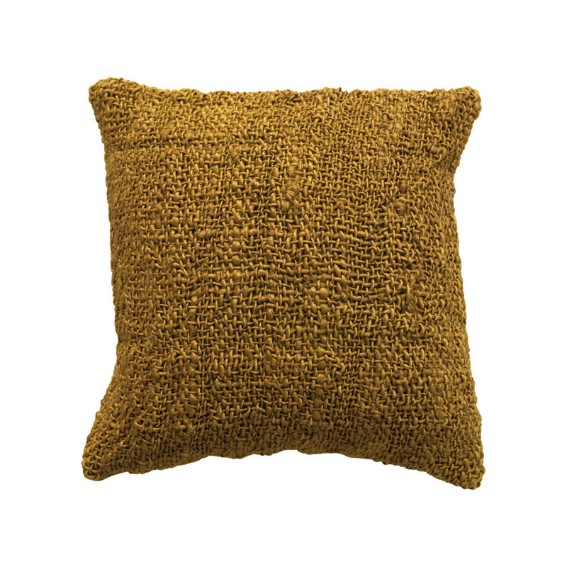 Chartreuse Square Woven Cotton and Jute Throw Pillow, 20"
