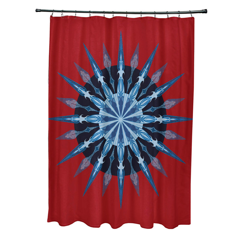 Rideau de douche à imprimé géométrique et roue de mer, Rouge