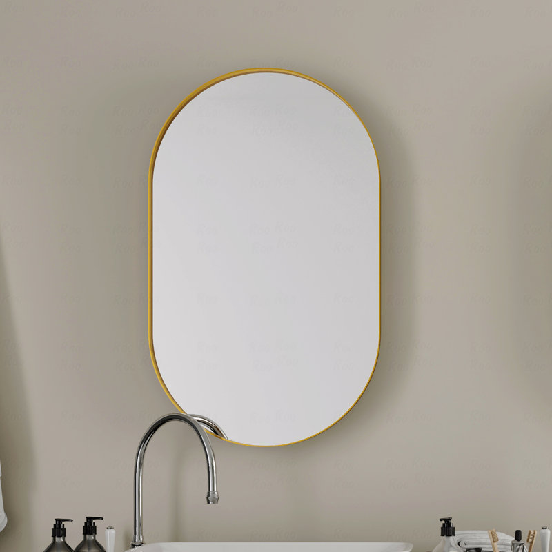 20x34” Matte Gold Oval Medicine Cabinet, Gold