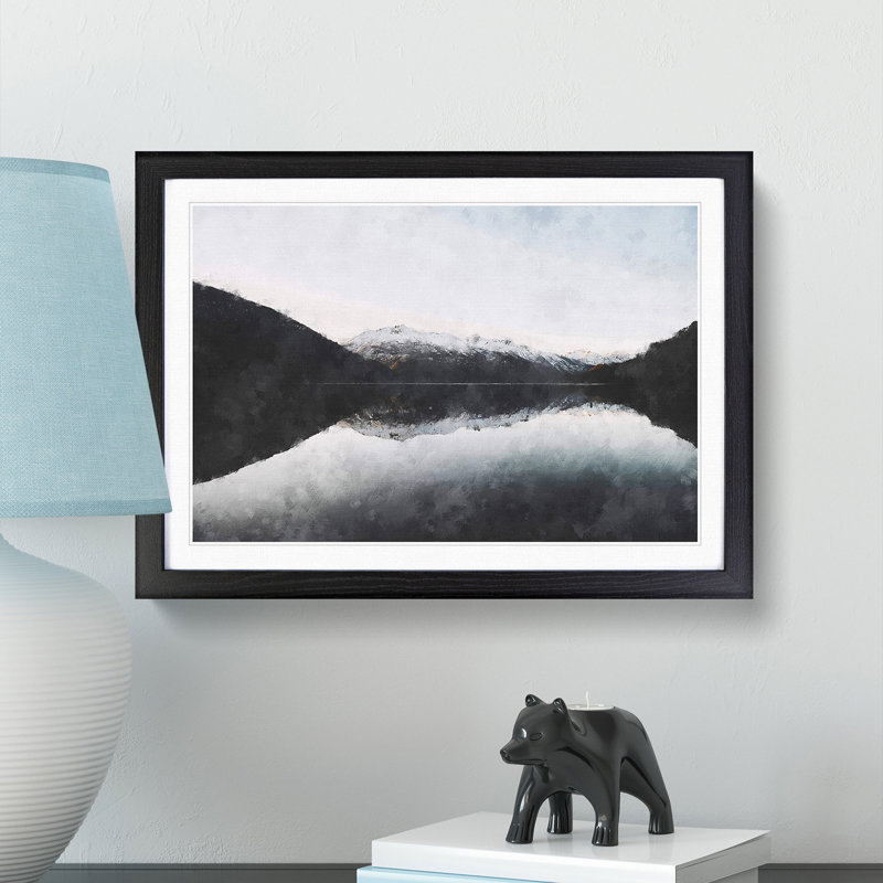 Mountain Reflection in Argentina - Picture Frame Painting Print, 24cm H x 33cm W x 2cm D, Black Framed
