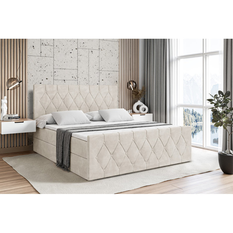 Ashanty Bed with Mattress, 160 x 200cm, Beige Cream