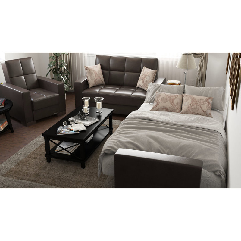 Fauteuil rembourré, brun - Pu. Élégant et peu encombrant. Fauteuil convertible rapide en canapé-lit avec compartiment de rangement Idéal pour les petits espaces. Facile