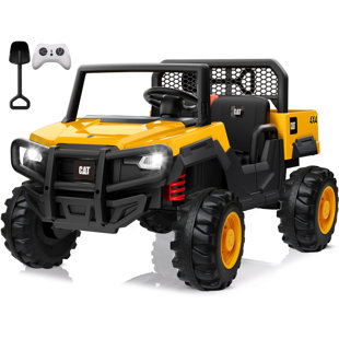 DEARAUTO 24V Licensed Caterpillar Ride On 2 Seater Dump Truck, 4x100w Powerful Motor, Up To 5mph, Remote Control For Parents, Dump Bed And Shovel, Children's Electric Engineering Vehicle for Kids 3-6, Yellow