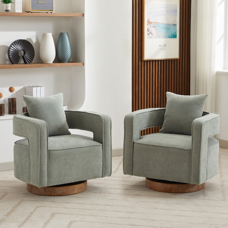Chicopee 29.2" Wide Swivel Barrel Chair (Set of 2), Pale Green Polyester