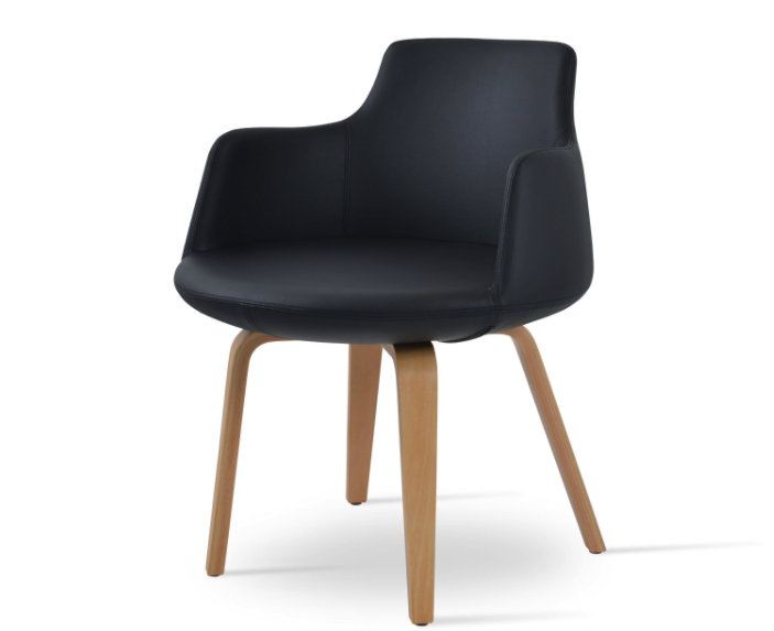 Dervish Plywood Arm Chair, Natural, Blue Faux Leather
