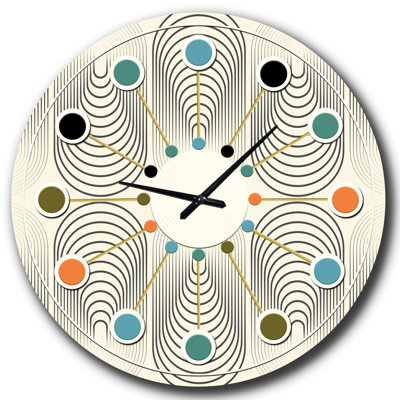 Horloge murale moderne Mid-Century à motif géométrique monochrome X