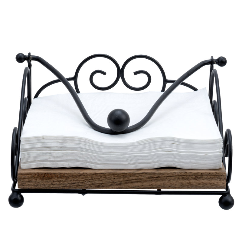 Metal and Solid Wood Flat Napkin Holder