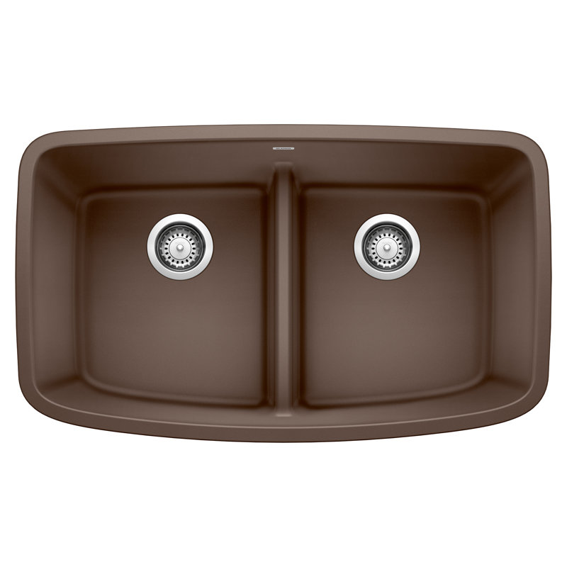 Valea Silgranit 32" 50/50 Double Bowl Undermount Kitchen Sink with Low Divide - Café, Café