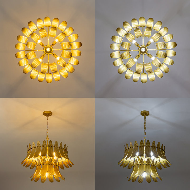 5-Light Dimmable Gold Leaf Tiered Chandelier