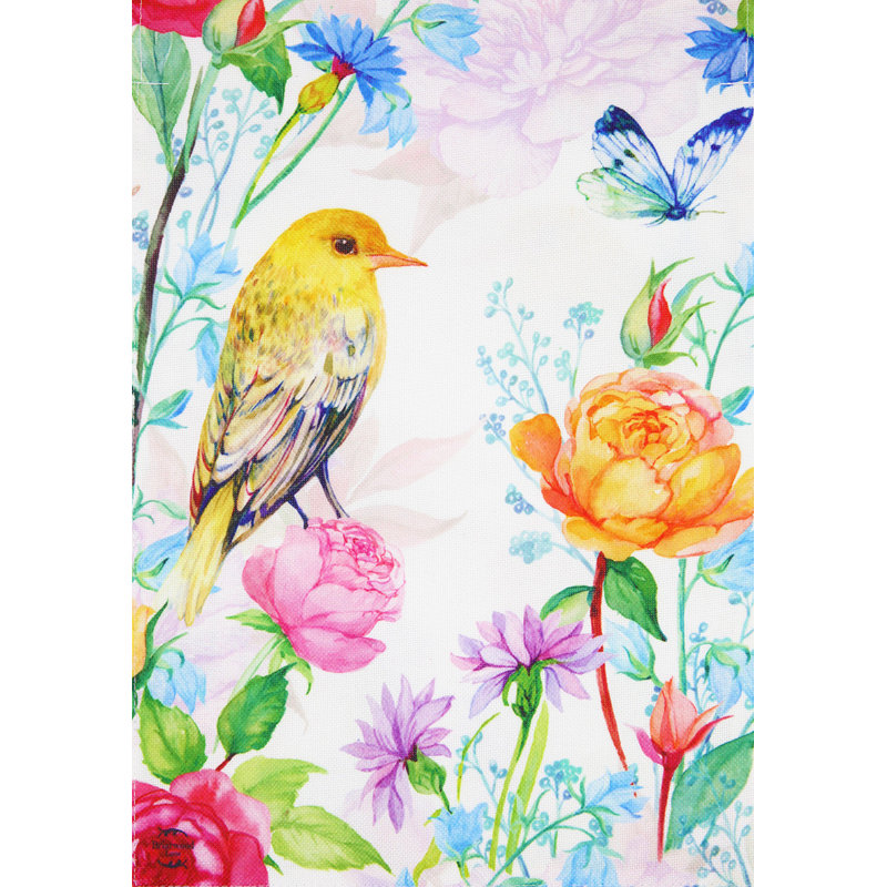 Whimsical Bird Spring Burlap Garden Flag
