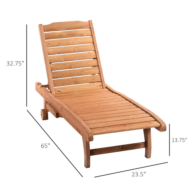 Chaise longue pour l'extérieur avec table intégrée et roulettes pour les bains de soleil, roues inclinables en bois rouge