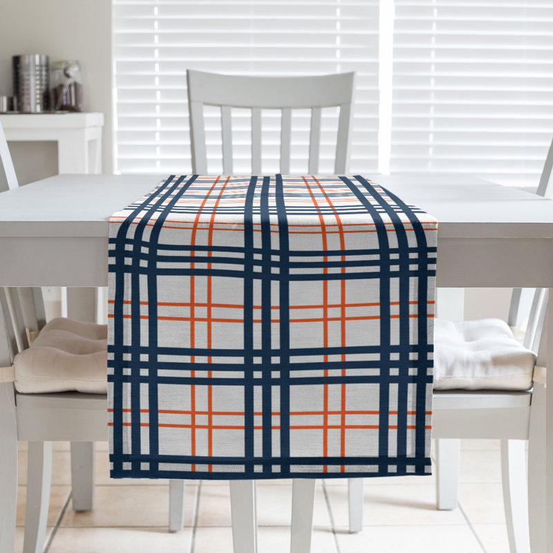 Paid Polyester Table Runner, 90" L x 16" W, White/Orange/Blue