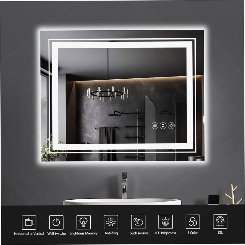 Frameless LED Bathroom Mirror,Smart Mirror, 32" x 32", Square
