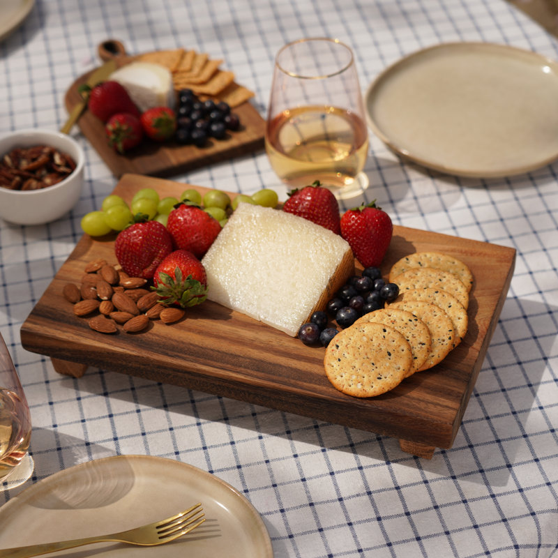 Rustic Acacia Wood Footed Serving Board Tray