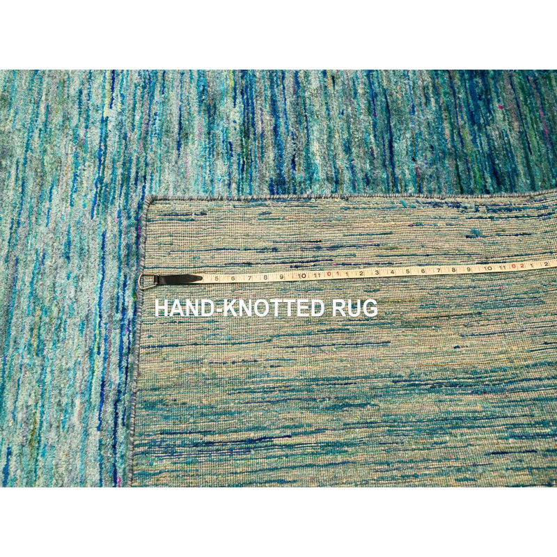 Tapis bleu uni en soie noué à la main 8 pi 7 po x 12 pi 2 po 388483D0499449A3A5DCDE54FDC30EEC