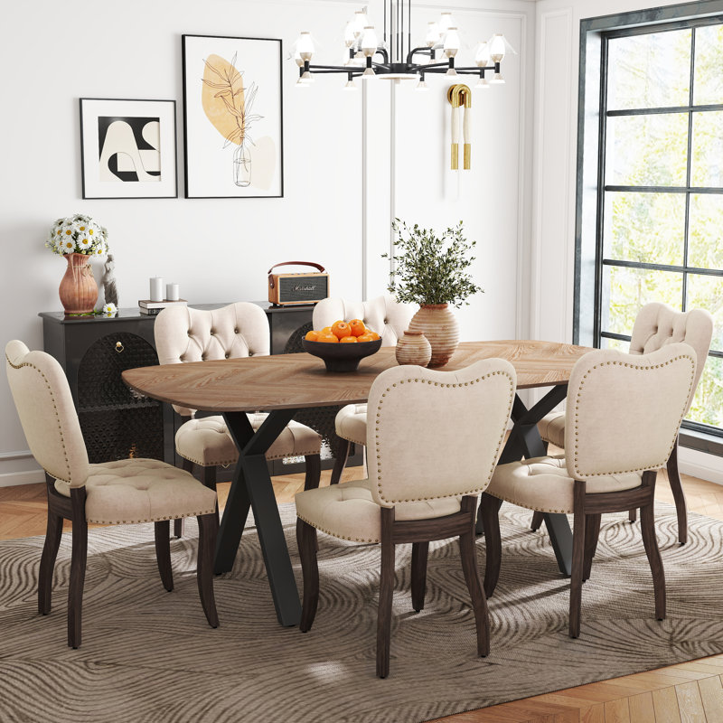 Ensemble de salle à manger ovale en bois avec chaise rembourrée, H 29,5 po x L 71 po x l 35,4 po, Beige