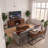 Solid Acacia Wood Console Table with Drawers - Industrial Herringbone Entryway Table with Rust-Resistant Metal Frame