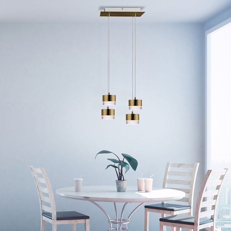 Luminaire suspendu tambour 4 lumières Barnsdall, Laiton brossé