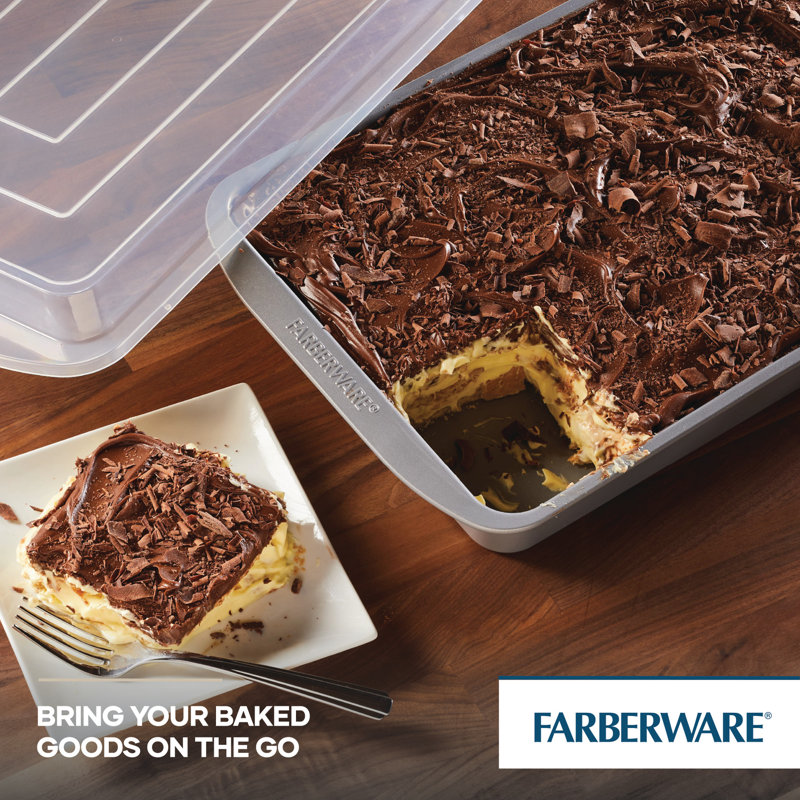 Farberware GOLDEN BAKE Bakeware Nonstick Rectangular Cake Pan With Lid, 9-Inch X 13-Inch, Gray