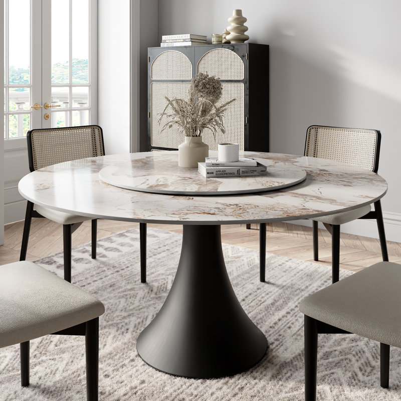 Table de salle à manger ronde en bois fritté brillant, H 29,52 po x L 53,15 po x l 53,15 po, Coloré
