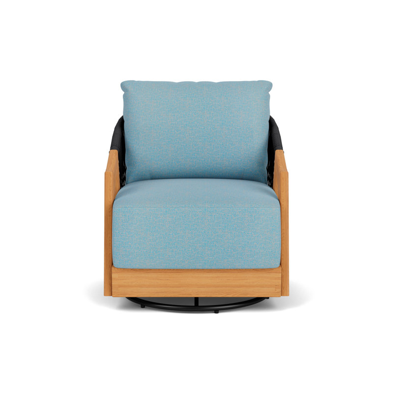 Alpine Outdoor Teak Swivel Armchair, Leeds Light Blue