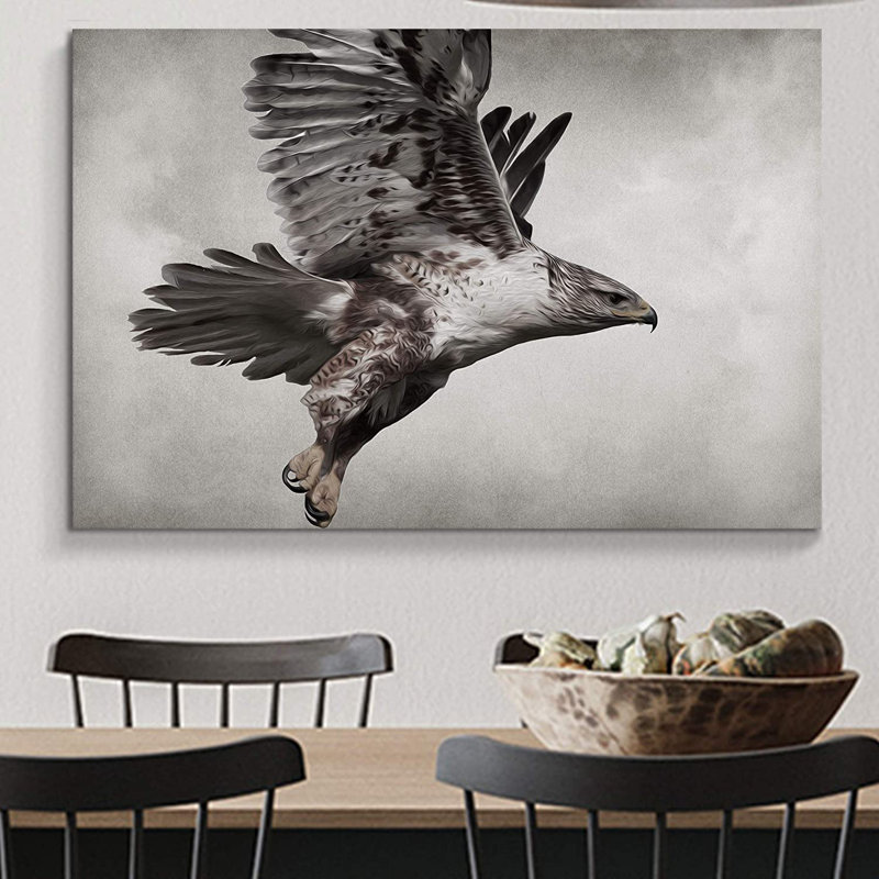 Bird Hawk in Sky Portrait sur fond graphite, animaux sauvages, reproduction sur toile tendue, H 12 po x l 18 po x P 1,5 po