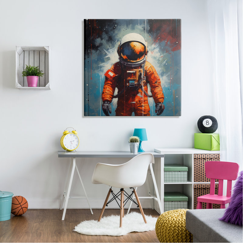 Astronaute abstrait sur toile, H 36 po x l 36 po x P 1,5 po