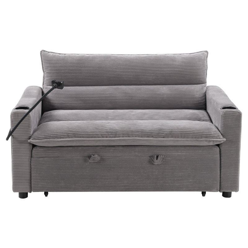 56.3'' Wide Modern 3-In-1 Convertible Sleeper Sofa Bed With Phone Holder And Cup Holders, Gray