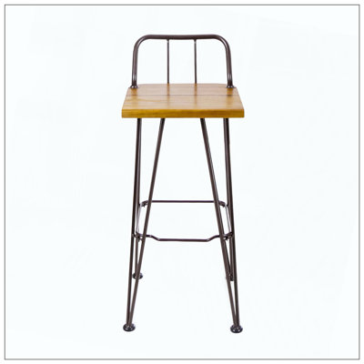 Bar Set, Outdoor Industrial Style, Acacia Wood (Teak Finish), Iron Frame (Rustic Metal Finish), Slat Paneling, Matte Finish, Hand Crafted Details, Includes 1 Table + 2 Barstools, Assembly Required