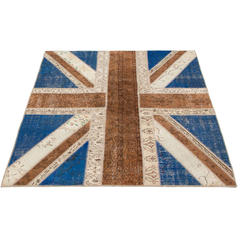Tapis de bois one-of-kind-noué la 2010 kosak bleu foncé 6 pi x 7 pi. zone en laine 10 po Carmela