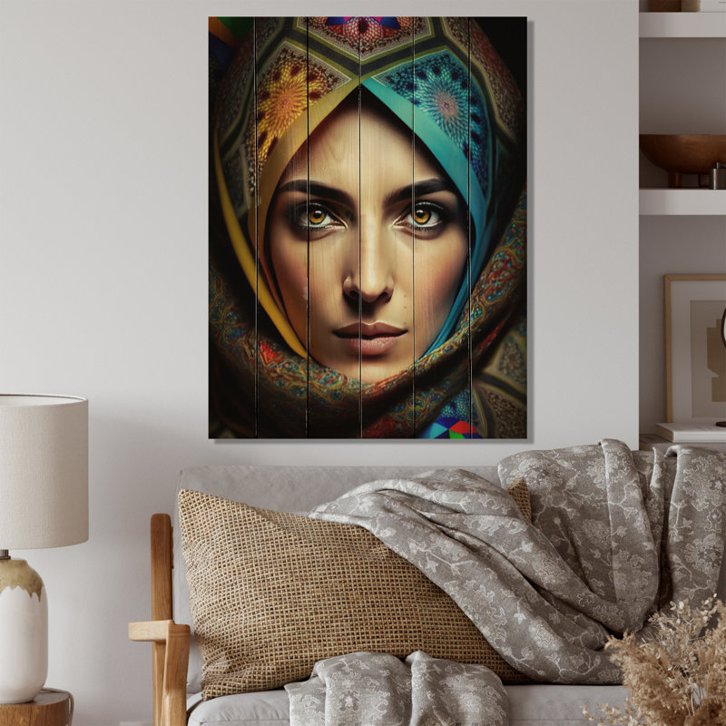 Portrait d'une beauté persane III - mode femme, reproduction sur bois, H 40 po x l 30 po x P 0,78 po