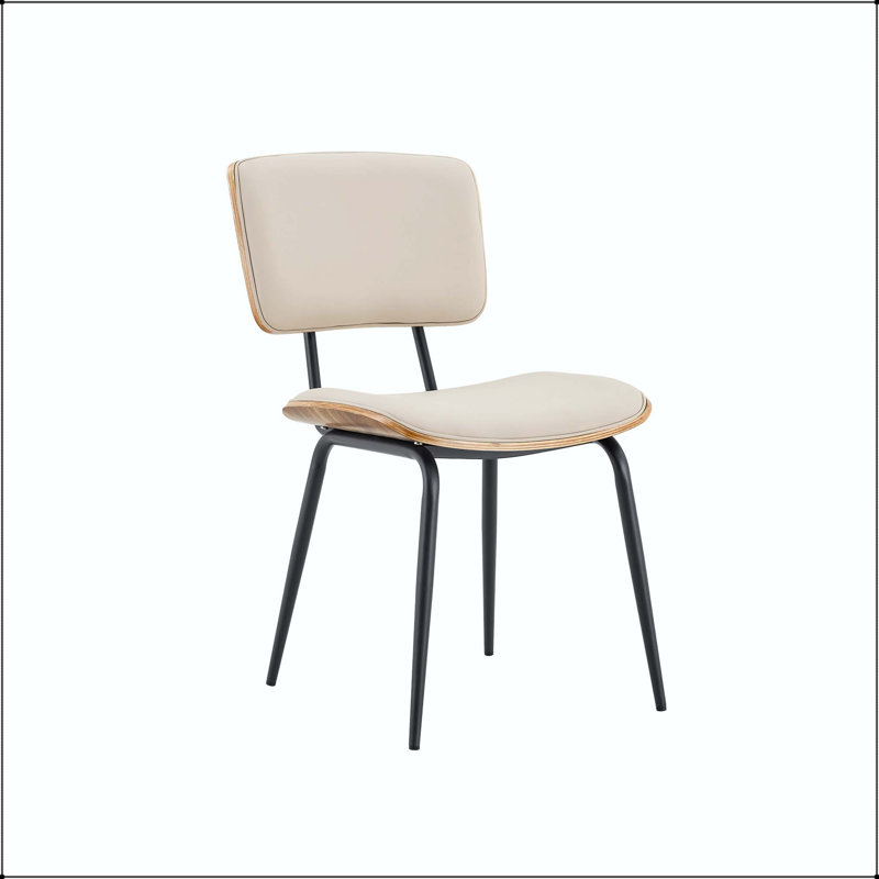 Chaise de salle à manger en similicuir de qualité supérieure avec dossier en placage de noyer - ensemble de 4, Blanc, 4