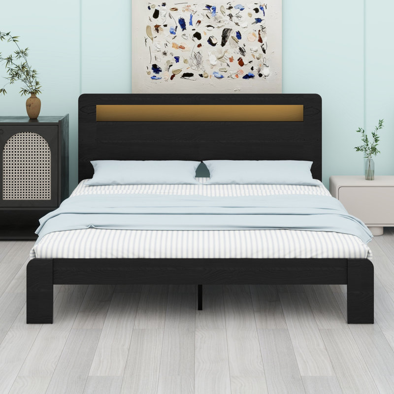 Structure de lit plateforme avec tête de lit à DEL avec rangement et 2 USB, grand rangement sous le lit, Très grand