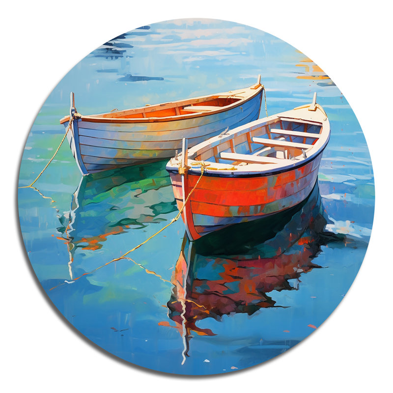 Bateau, eaux harmoniques - transport, art rond en métal, H 16 po x l 16 po x P 1 po