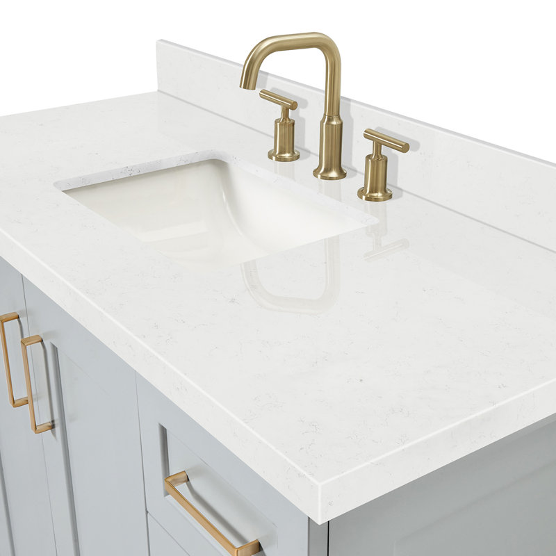 Freitas 48'' Solid Wood Single Bathroom Vanity, Carrara Quartz, Gray, Rectangle