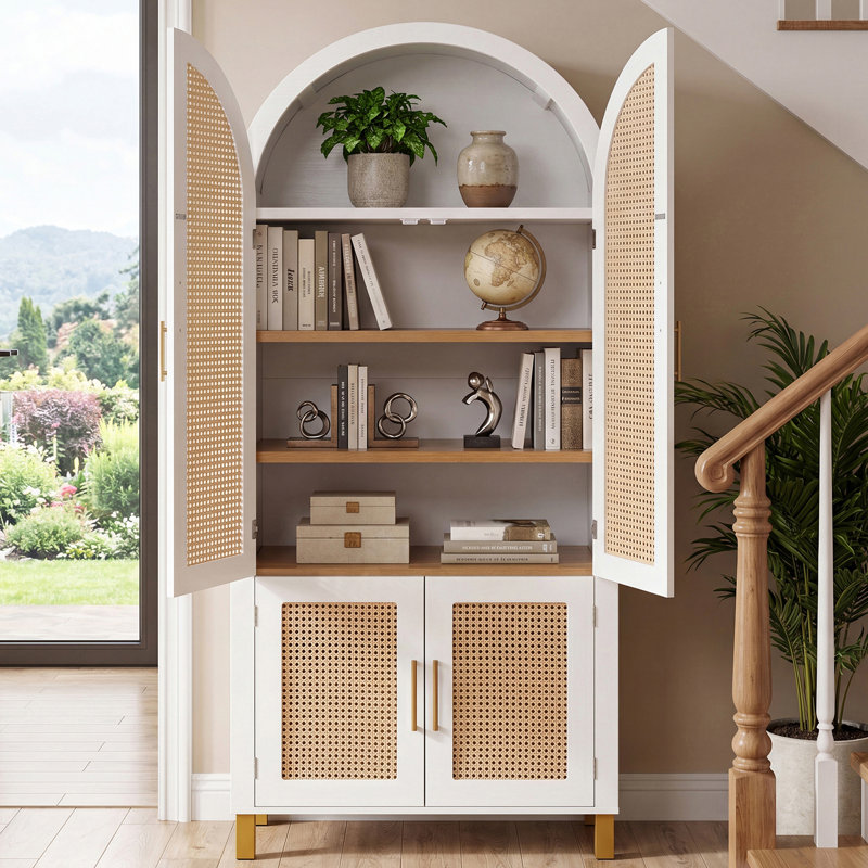 Armoire de rangement autoportante en rotin, White
