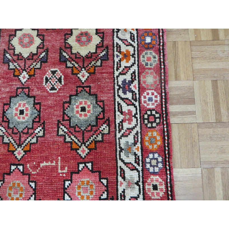 Tapis de couloir rouge en laine noué à la main de conception unique 2 pi 8 po x 11 pi 1 po Mailinh