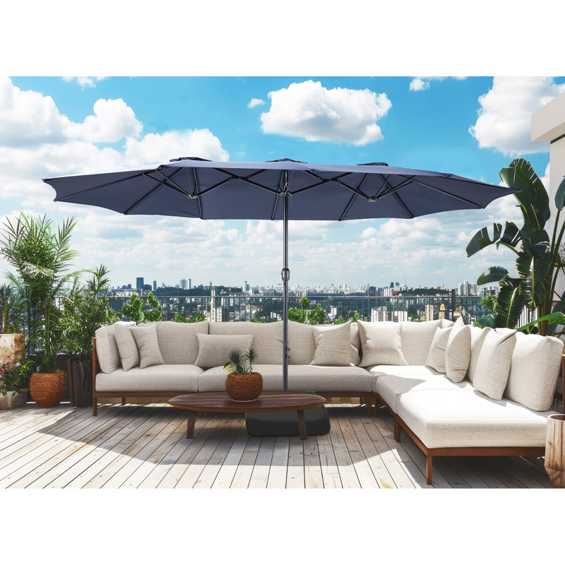 15Ft X 9Ft Patio Double-Sided Umbrella With Base & Crank, Extra Large Rectangular Outdoor Umbrella For Patio, Lawn & Garden