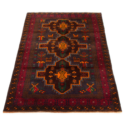 Tapis bleu marine noué à la main 3 pi 9 po x 6 pi 10 po Teimani