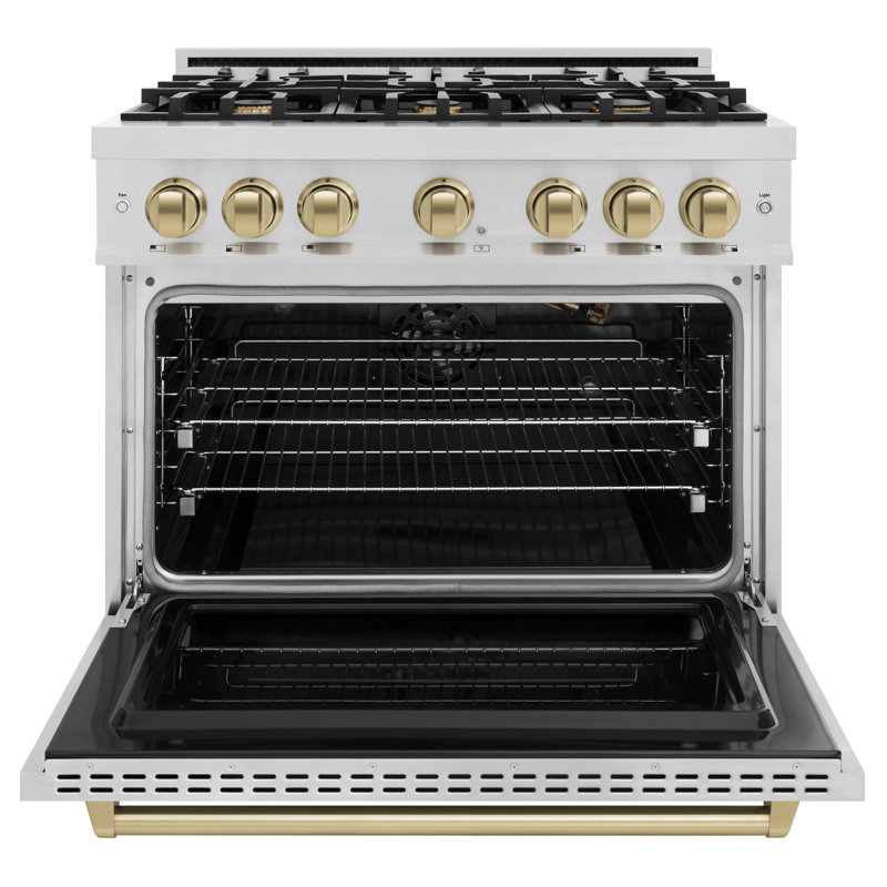 ZLINE Autograph Edition 36 in. 5.2 cu. ft. Classic Gas Range with 6 Burner Cooktop and Convection Gas Oven in Stainless Steel and Accents