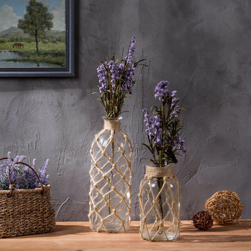 2 Piece Beige/Clear Glass Decorative Bottles Set